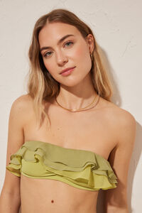 Women'secret Top biquíni bandeau volantes verdes