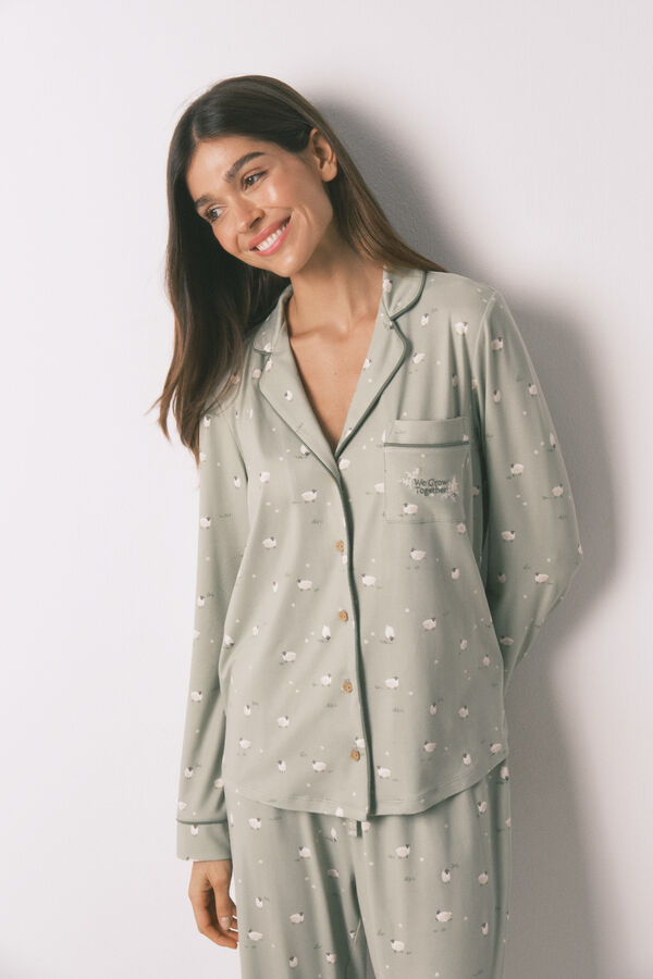 Women'secret Pijama comprido camiseiro com ovelhas verde