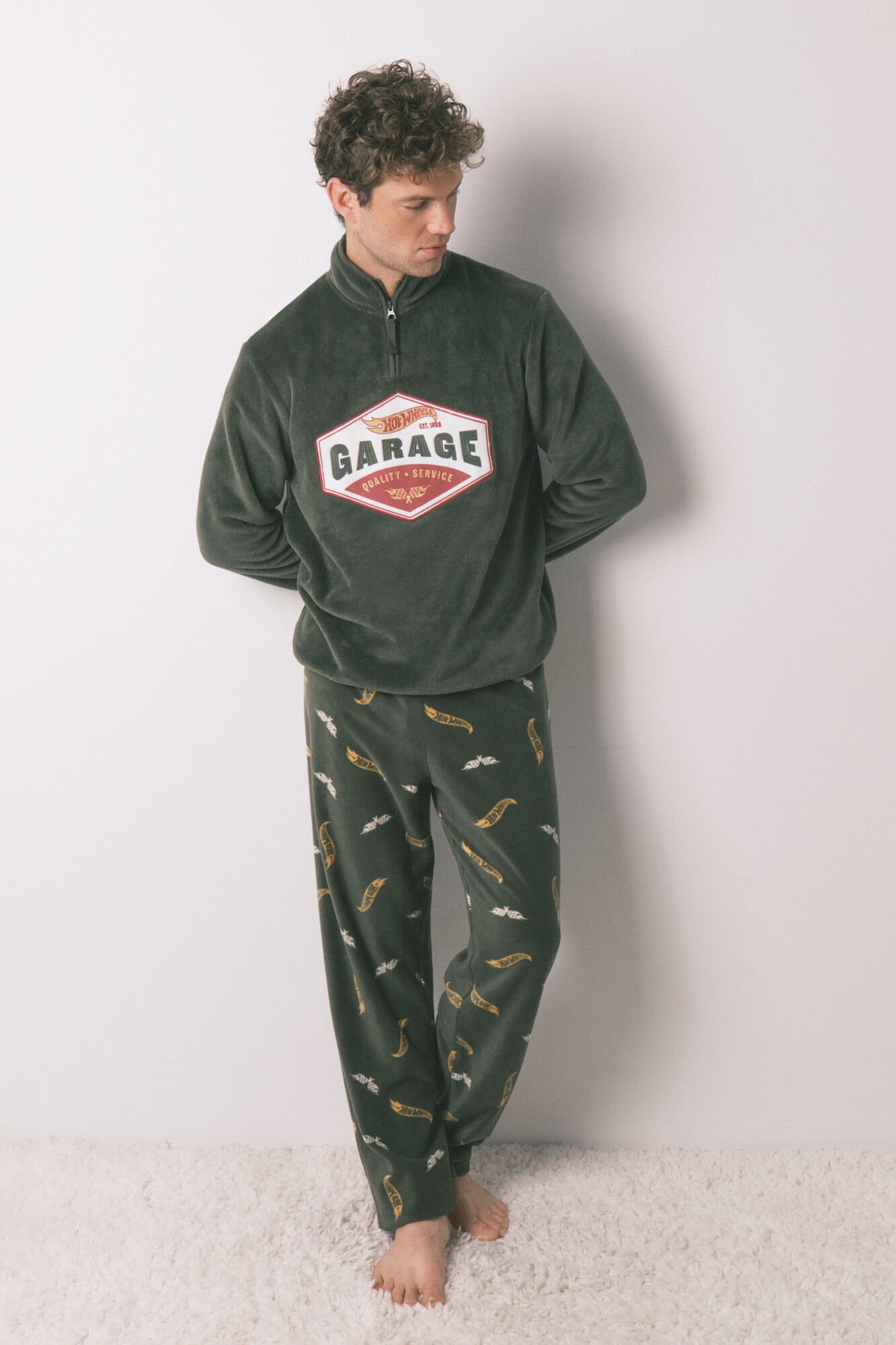 Women'secret Pijama comprido masculino polar verde Hotwheels