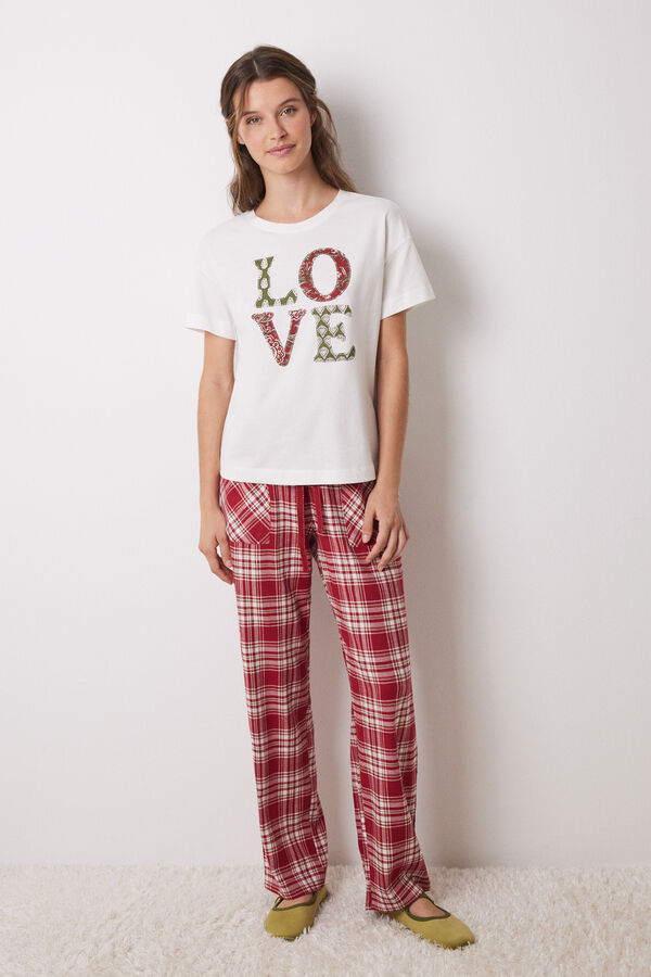 Women'secret Camiseta manga corta 100% algod&oacute;n LOVE marfil