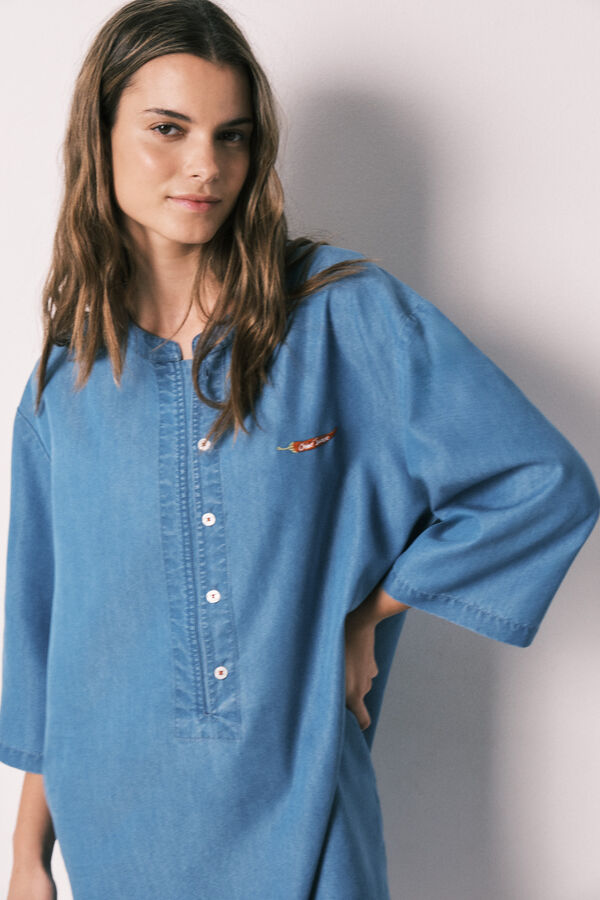 Women'secret Camisola curta em denim leve azul azul