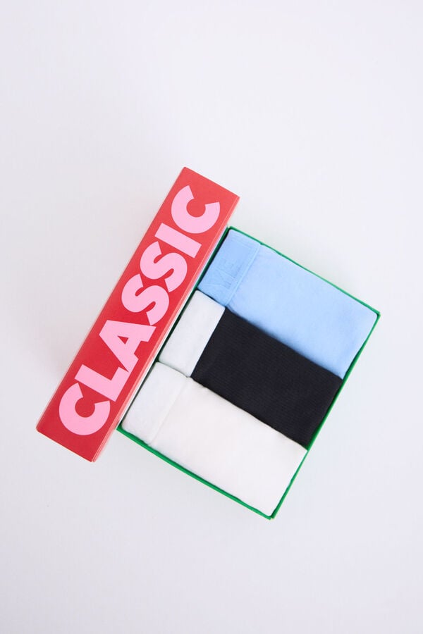 HI&BYE Pacote de 3 cuecas cl&aacute;ssicas branca, preta, azul branco