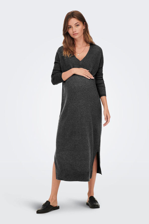 Only Maternity Vestido largo de punto premam&aacute;, con cuello V, color gris antracita. gris