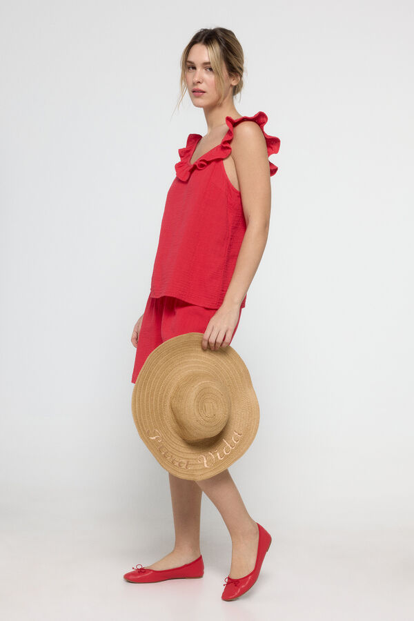 Pieces Top de alças com folho rosa