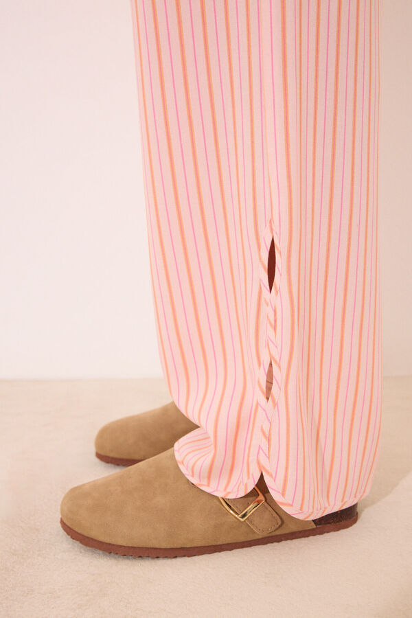 Women'secret Pantalón largo viscosa estampado rayas rosa