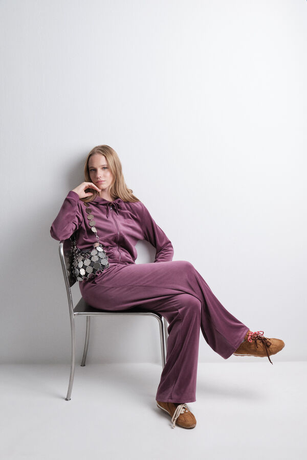 HI&BYE Casaco de veludo com z&iacute;per na fecho-&eacute;clair vinho vermelho