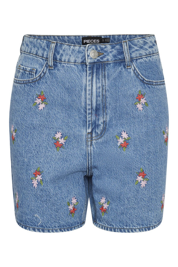 Pieces Short denim estampado floral azul