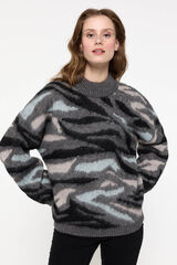 Pieces Su&eacute;ter malha com estampa animal cinzento