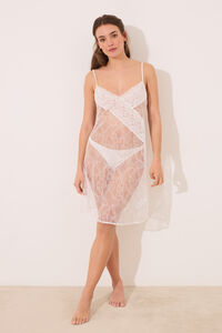 Women'secret Camisa de dormir curta de renda branca