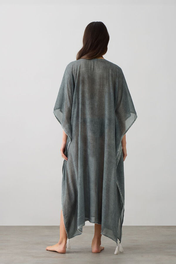 Textura T&uacute;nica larga algod&oacute;n detalle bordado gris