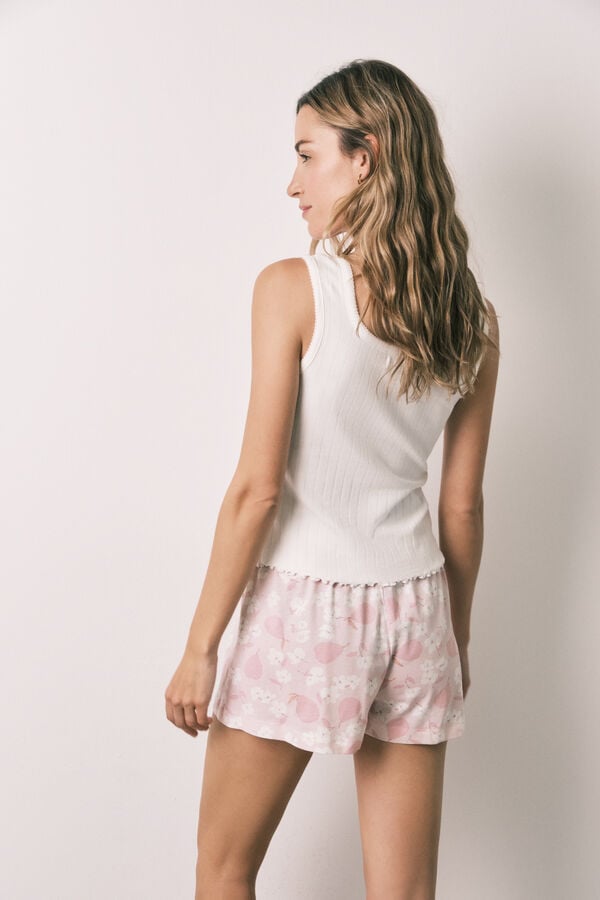 Women'secret Pijama curto de al&ccedil;as em algod&atilde;o branco estampado