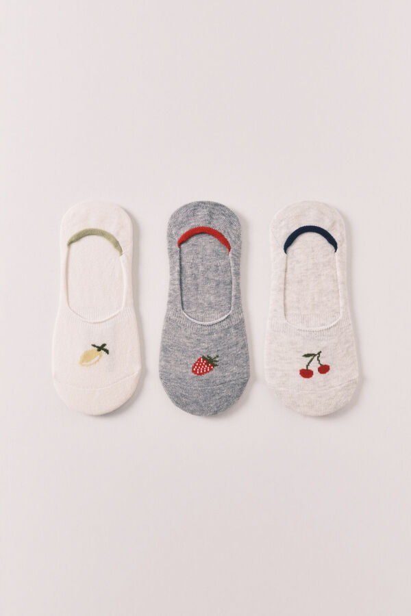 Women'secret Pack 3 meias invis&iacute;veis estampadas frutas cinzento