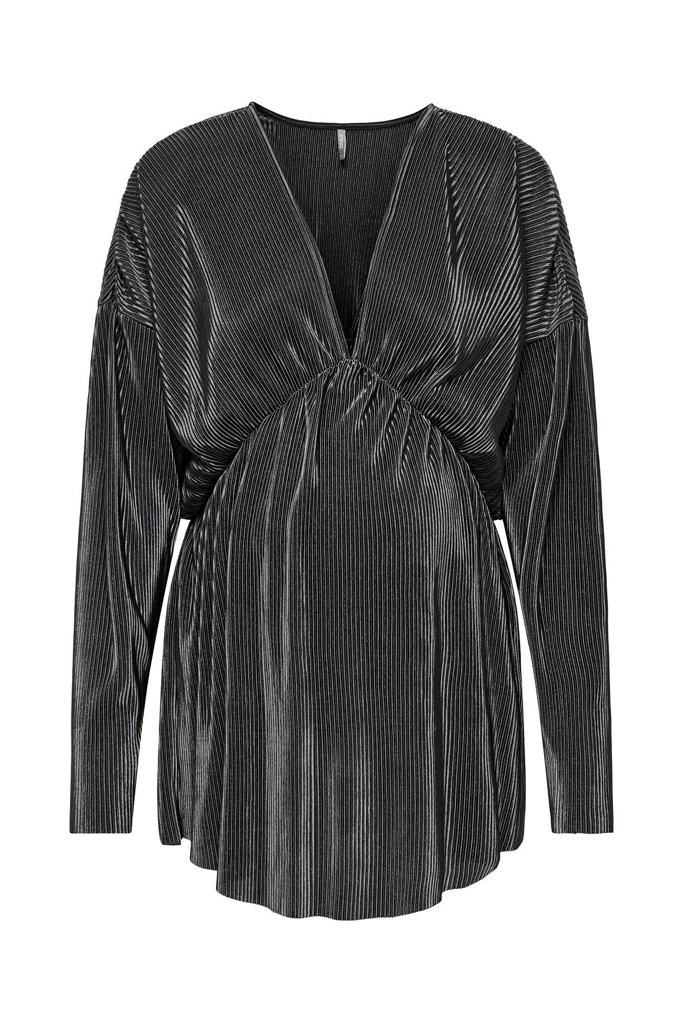 Only Maternity Top plisado de manga larga y cuello de pico, color plateado.