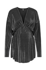 Only Maternity Top plisado de manga larga y cuello de pico, color plateado. gris