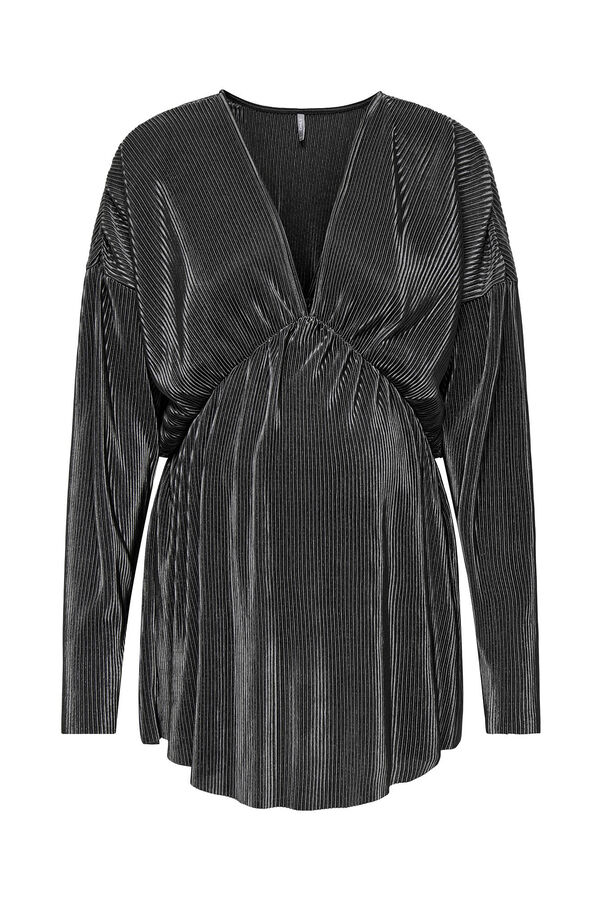 Only Maternity Top plisado de manga larga y cuello de pico, color plateado. gris