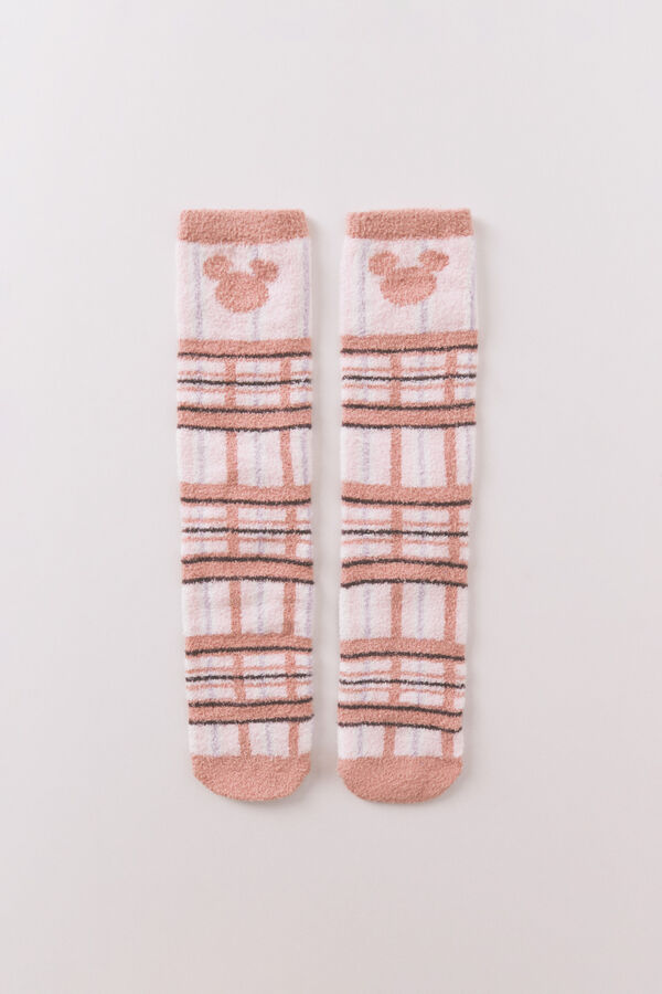 Women'secret Meias longas de pelo com estampa xadrez do Mickey Mouse rosa