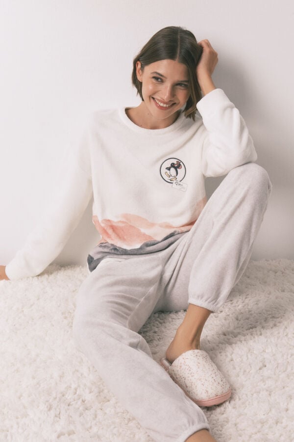 Women'secret Pijama largo polar suave estampado Pingu marfil