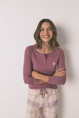 Women'secret Pijama comprido com estampado xadrez rosa rosa