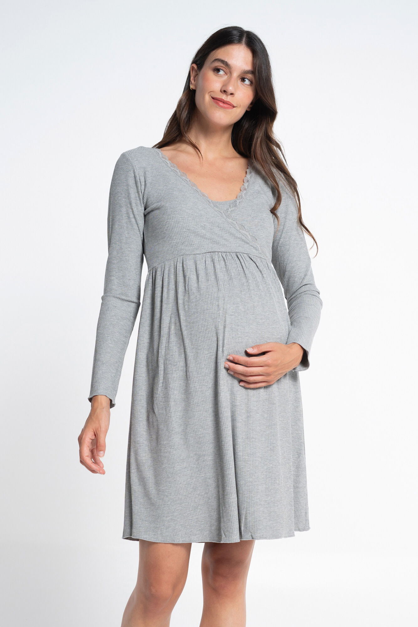 Ohma! Camisola pr&eacute;-mam&atilde; Camisa de dormir com decote cruzado