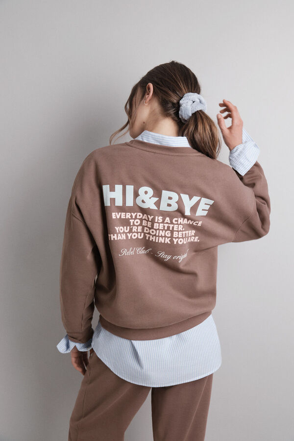 HI&BYE Sweatshirt de l&atilde; marrom liso  cru