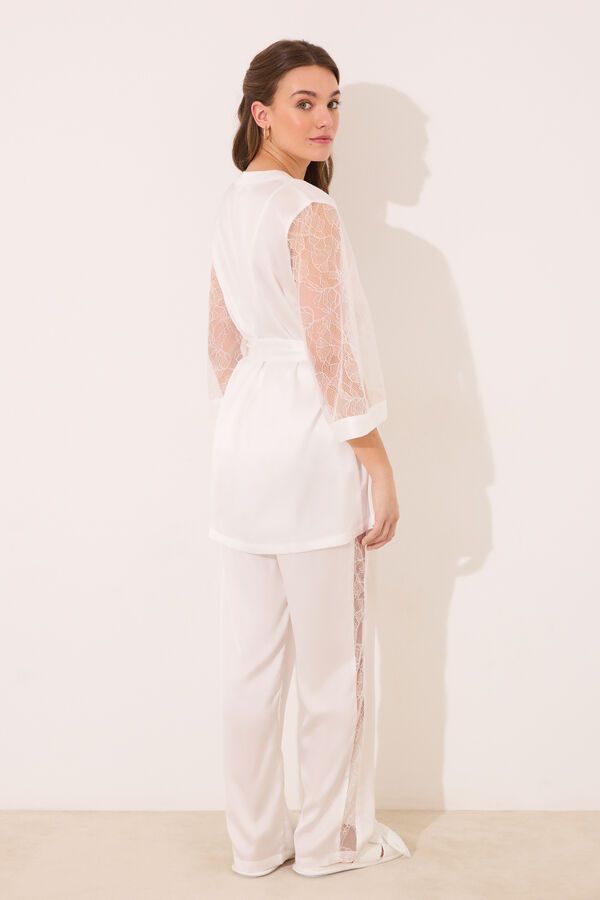 Women'secret Set pijama largo sat&eacute;n y encaje blanco marfil