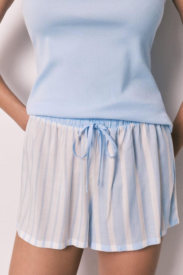 Women'secret Pijama curto de al&ccedil;as em algod&atilde;o e viscose azul azul