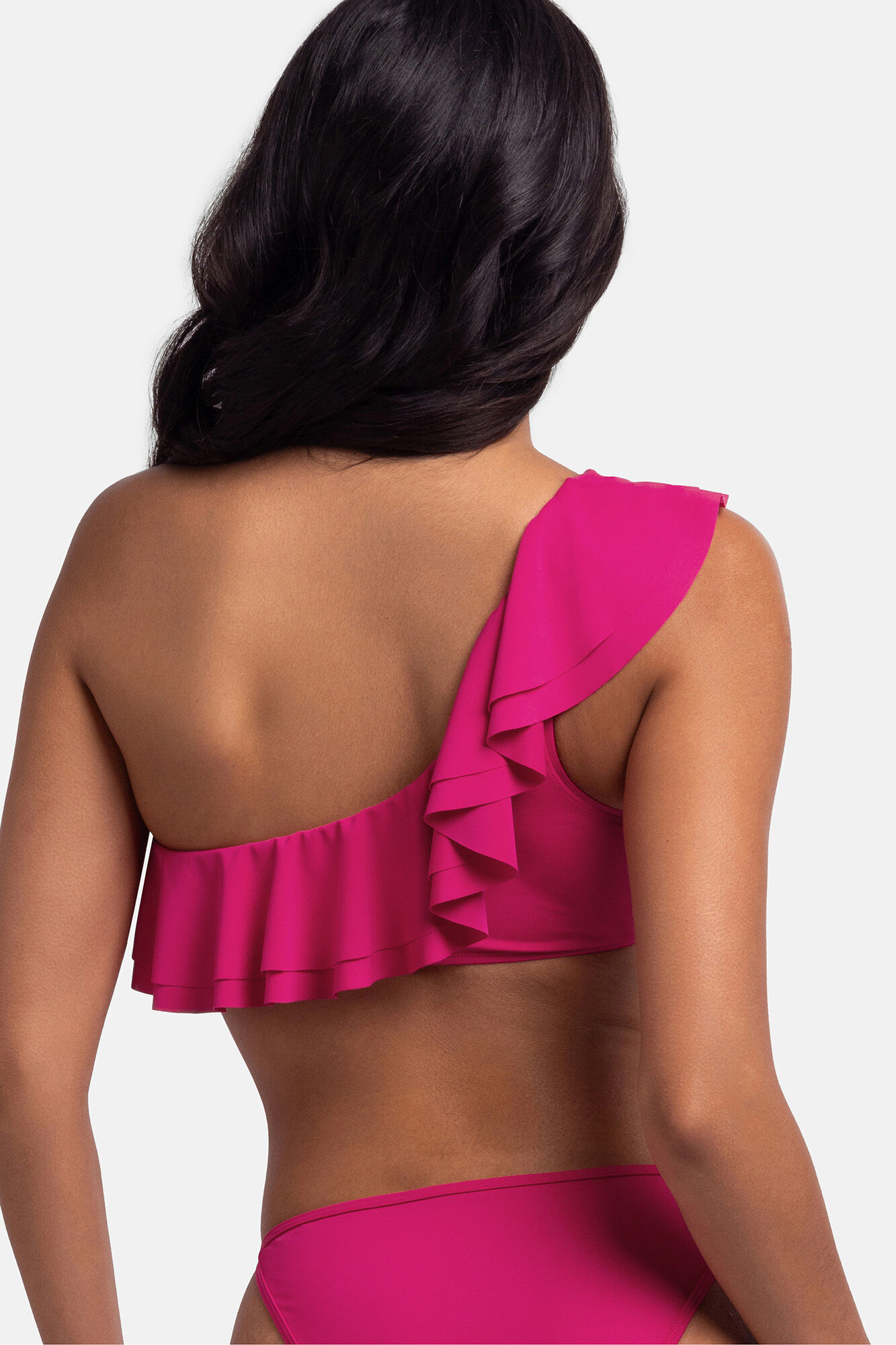 Dorina Top de bikini asim&eacute;trico volantes rosa