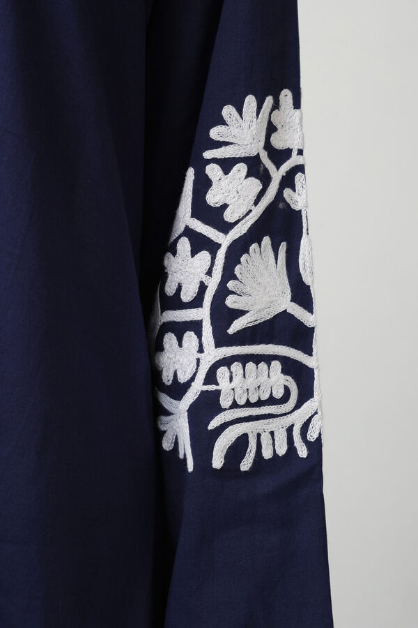 Textura T&uacute;nica larga algod&oacute;n bordados azul