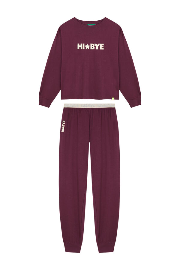 HI&BYE Pijama largo algod&oacute;n lila morado/lila