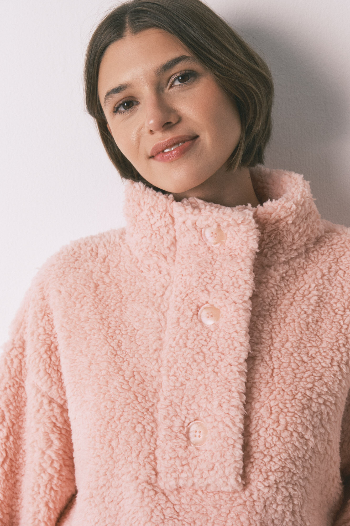 Women'secret Bata midi tejido borreguito rosa