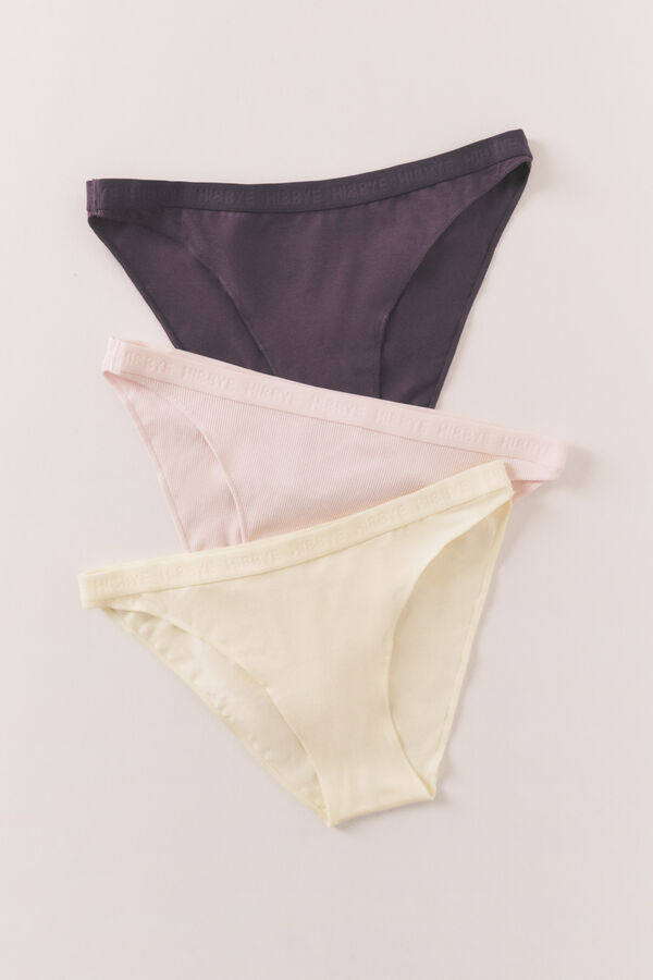HI&BYE Pack de 3 cuecas cl&aacute;ssicas roxas, rosas e amarelas branco