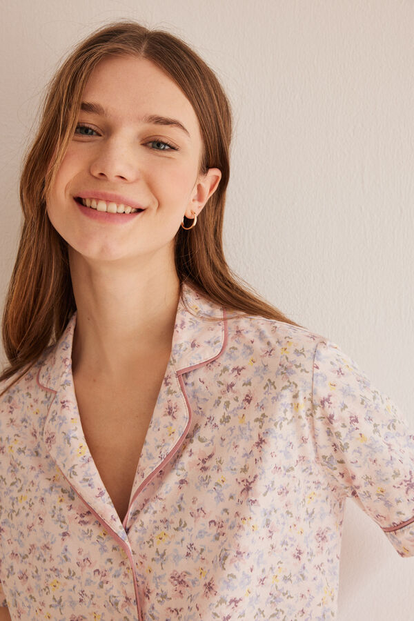 Women'secret Pijama camisero 100% algod&oacute;n flores rosa