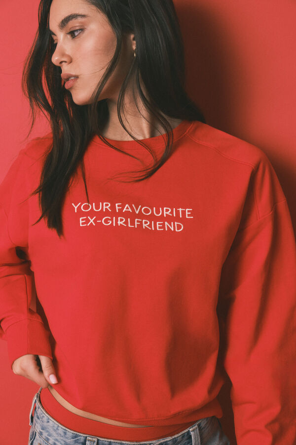 HI&BYE Sweatshirt curta lisa em felpa de algod&atilde;o vermelha vermelho