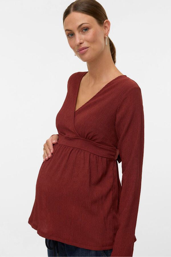 Mamalicious Top manga larga maternity y lactancia  marr&oacute;n