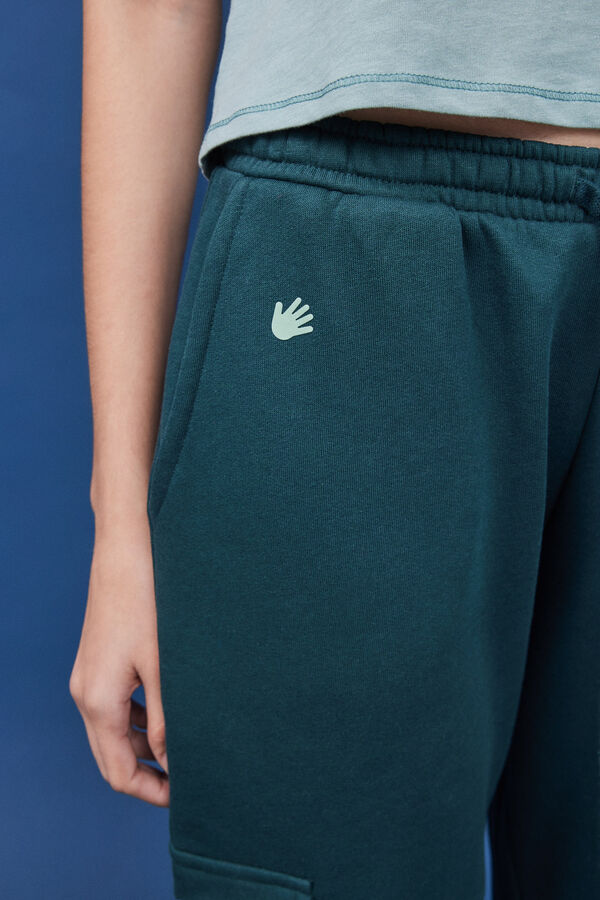 HI&BYE Pantal&oacute;n jogger cargo felpa verde verde
