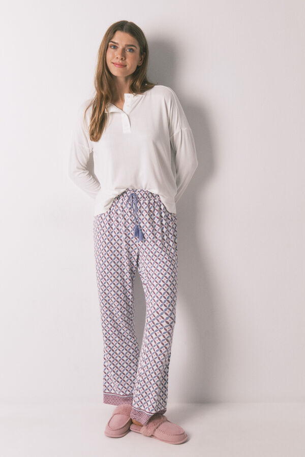 Women'secret Pantal&oacute;n largo ancho punto suave azul estampado