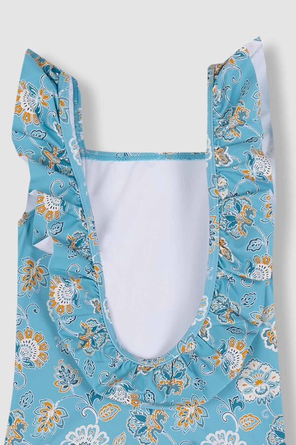 Gocco Ba&ntilde;ador estampado flores azul claro turquesa