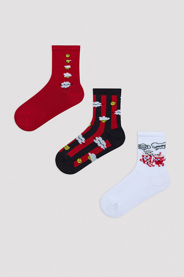 Penti Pacote de 3 pares de meias de pipocas para menino estampado