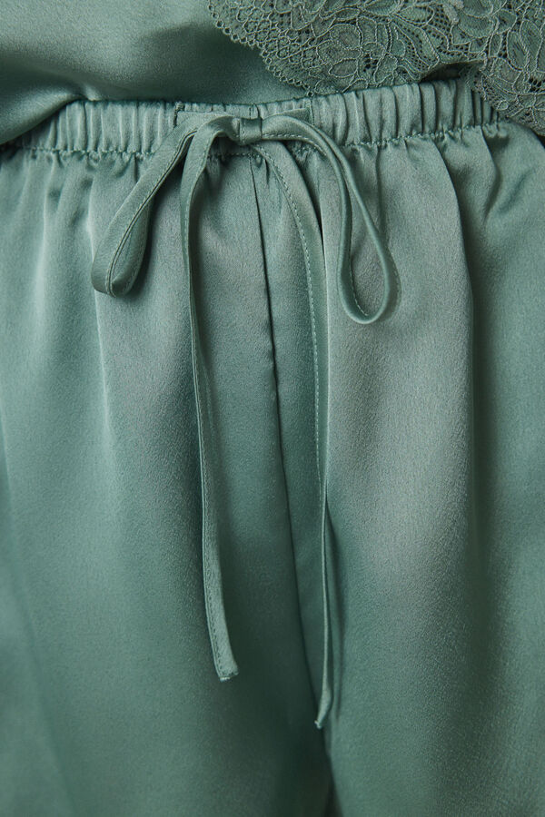 Women'secret Pijama corto sat&eacute;n y encaje verde verde