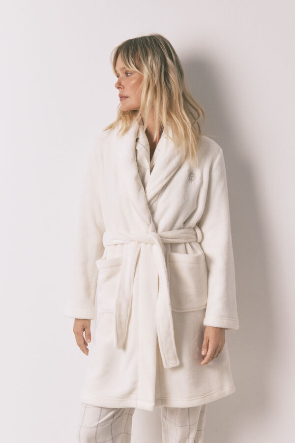 Women'secret Robe midi de polar branca bege