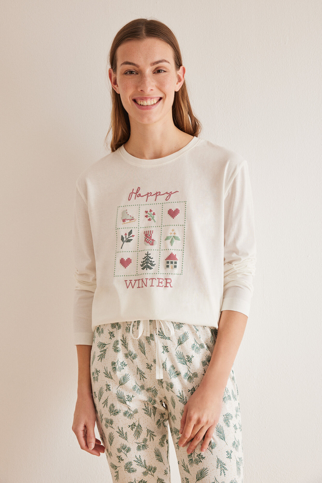 Women'secret T-shirt manga comprida 100% algod&atilde;o bege