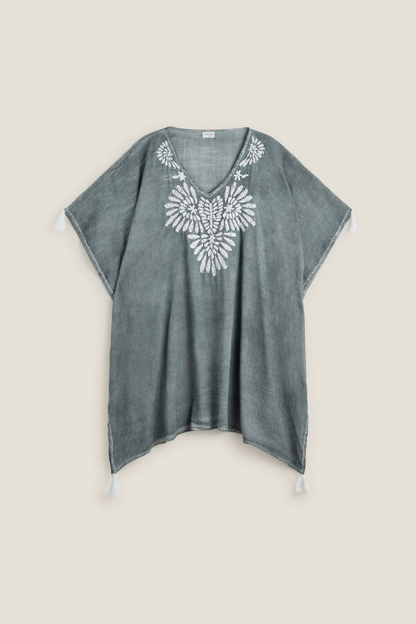 Textura T&uacute;nica algod&oacute;n detalle bordado gris