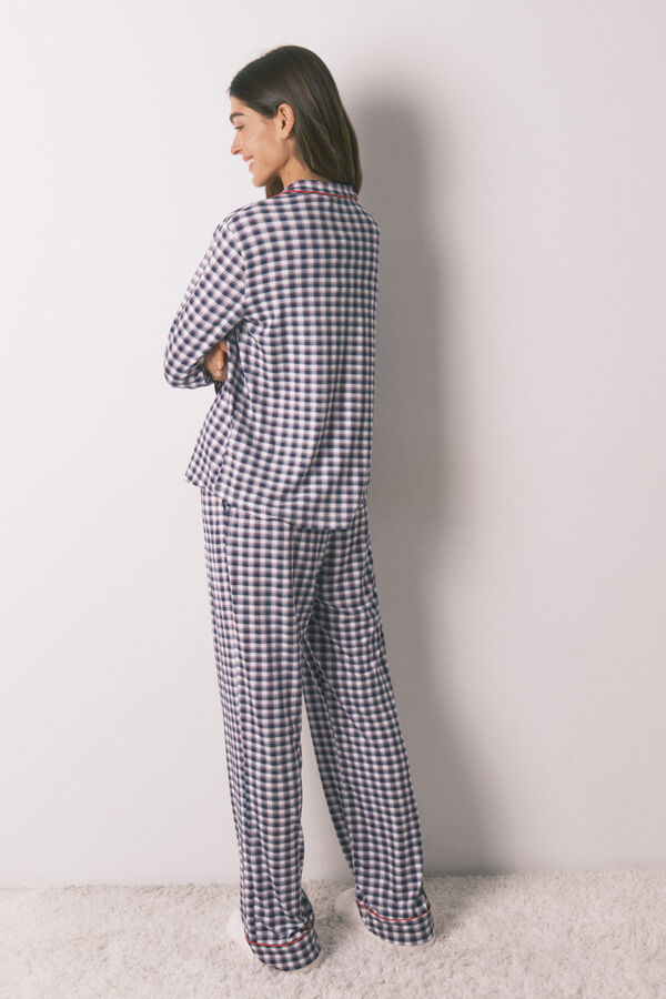 Women'secret Pijama camiseiro comprido malha suave xadrez azul