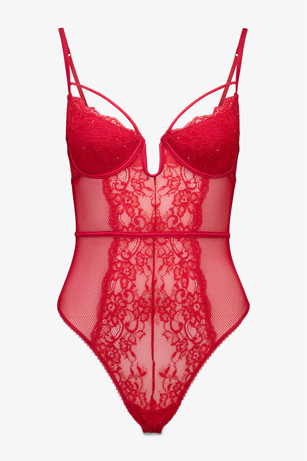 Women'secret Body cl&aacute;ssico renda e cetim vermelho brilho vermelho