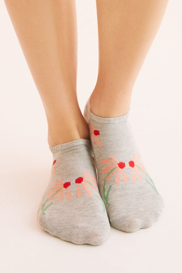 Womensecret Pack 3 calcetines cortos algodón flores estampado
