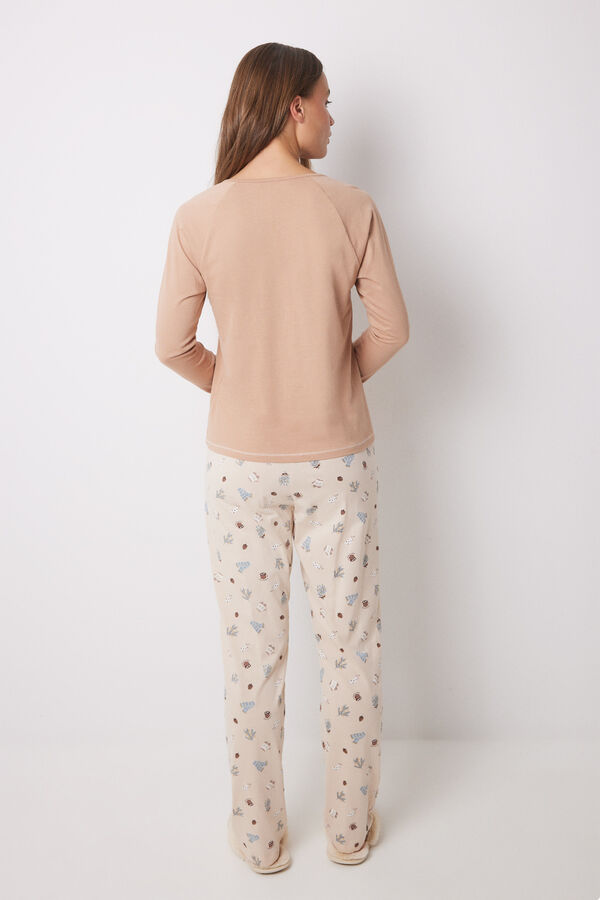Women'secret Pijama longo 100% algod&atilde;o com motivos natalinos cru