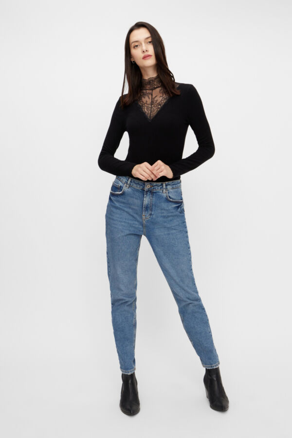 Pieces Top de manga comprida e viscose preto