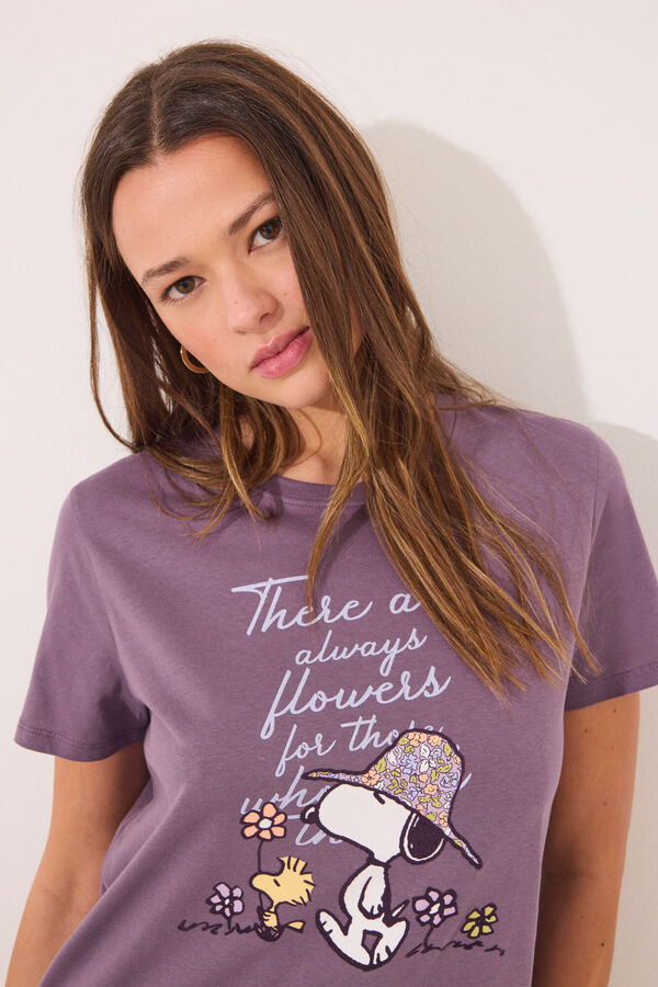 Women'secret Camisa de dormir midi Snoopy roxa 100% algod&atilde;o rosa