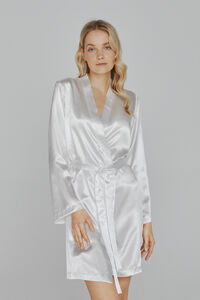 Ivette Bridal Robe de mulher Ivette Bridal curto de cetim em branco