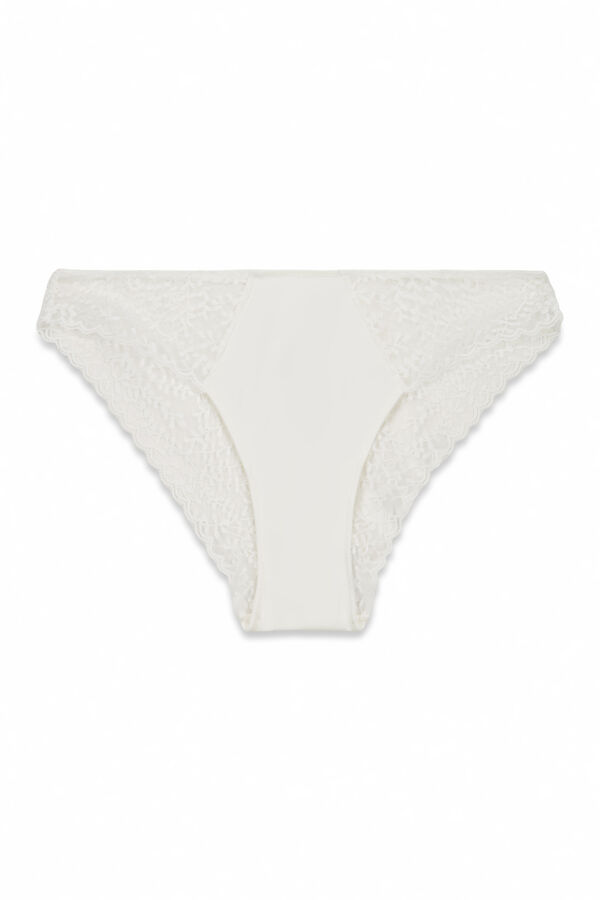 Women'secret Cueca cl&aacute;ssica de microfibra e renda branca  branco